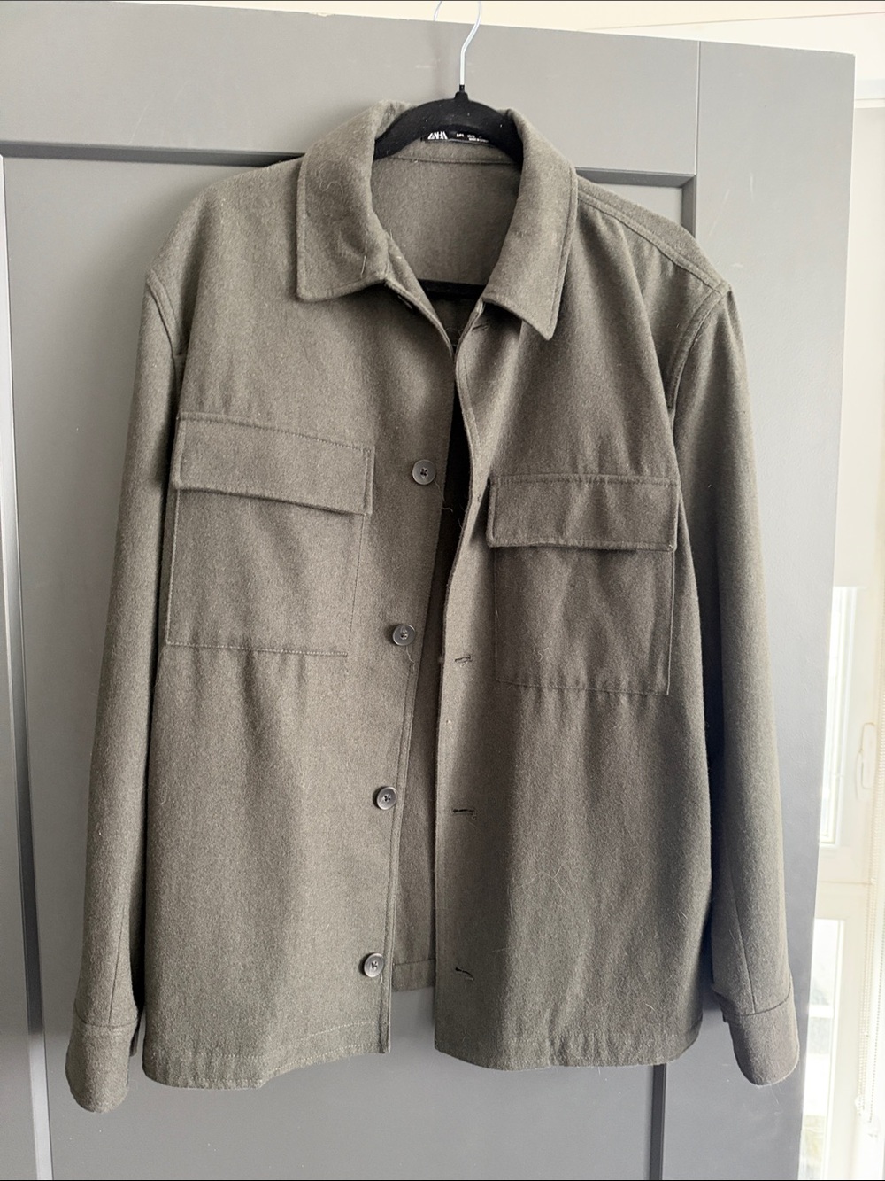 Men's Olive Gray Wool Shirt Jacket